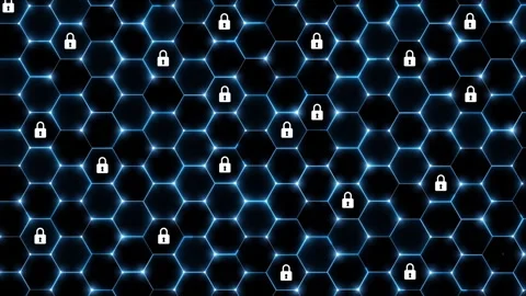 Hexagon shape with pad lock for technology concept Stock Footage 306568378