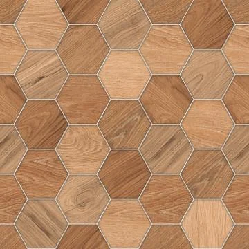 Hexagon shape pattern mosaic decor wooden floor and wall background Stock Photos