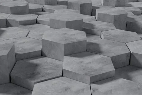 Hexagon Shaped Concrete Blocks Wall Background. Perspective View. 3D Illustra Stock Illustration