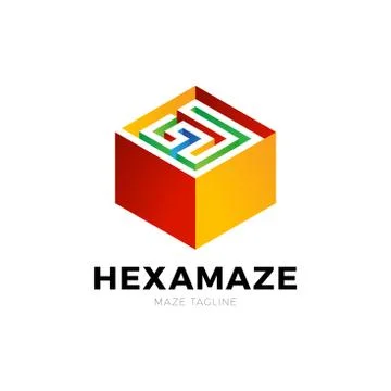 Hexagon Square Maze vector Logo. Labyrinth Logotype Stock Illustration