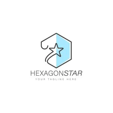 Hexagon star logo design linear style Stock Illustration