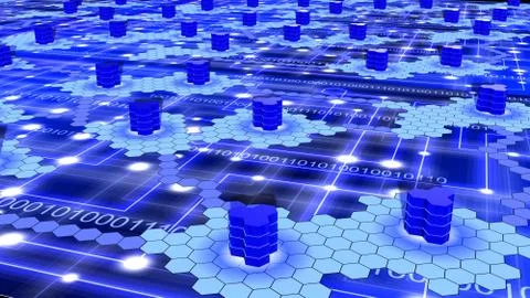 Hexagon supercomputer network on blue. Stock Illustration