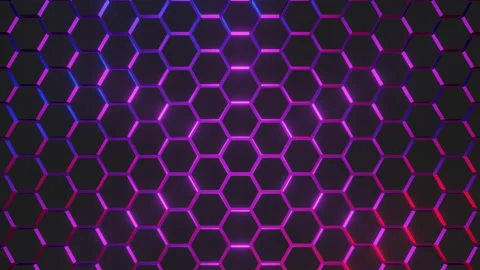 Hexagon surface with red and blue neon lightning Stock Footage 197488638