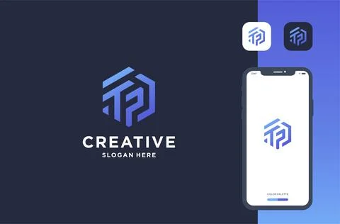 Hexagon t p logo design business brand inspiration Stock Illustration