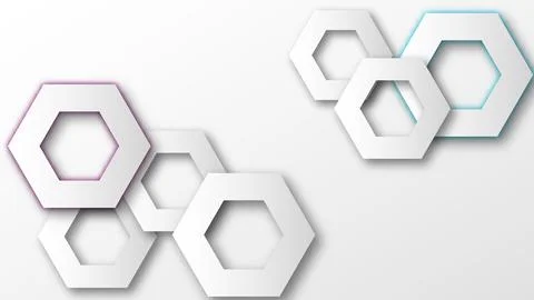 Hexagon technology background with shadows. Gray cut paper geometric shapes. Stock Illustration