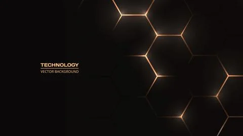 Hexagon technology black and gold colored honeycomb abstract background. 库存插图