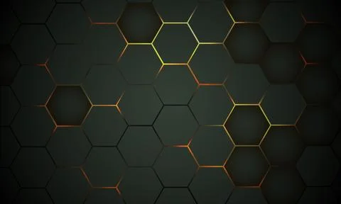 Hexagon technology dark green and yellow colored honeycomb abstract background. Stock Illustration