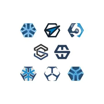 Hexagon technology logo design templates vectors set Stock Illustration