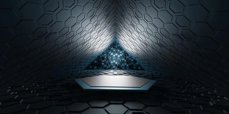 Hexagon texture light tunnel corridor technology modern futuristic science .. Stock Illustration