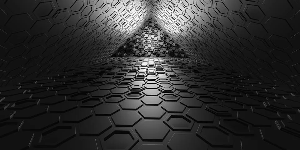 Hexagon texture light tunnel corridor technology modern futuristic science .. Stock Illustration