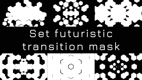 Hexagon Transition Set. Monochrome Set of Transitions for projects. Stock Footage 194481314