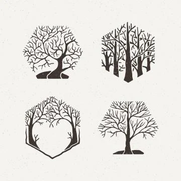 Hexagon trees set. Vector illustration. Pattern geometric figure Stock Illustration