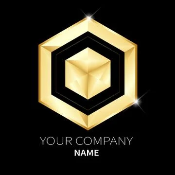 Hexagon vector logo design template low poly golden style and beading for you Stock Illustration
