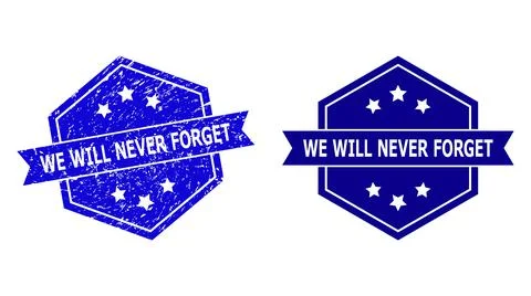 Hexagon WE WILL NEVER FORGET Stamp Seal with Rubber Style and Clean Variant Stock-Illustration