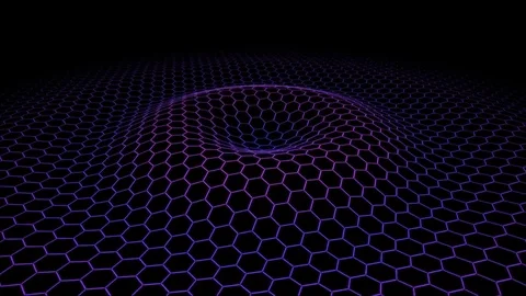 Hexagon Wireframe Grid Emitting Waves - Loop Violet Stock Footage 74507481