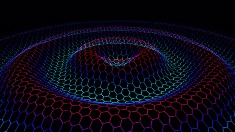 Hexagon Wireframe Grid emitting Waves - Loop Stock Footage 74517625