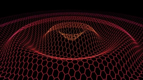 Hexagon Wireframe Grid emitting Waves - Loop Rainbow Stock Footage 74517635