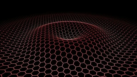 Hexagon Wireframe Grid emitting Waves - Loop Red Stock Footage 74617585