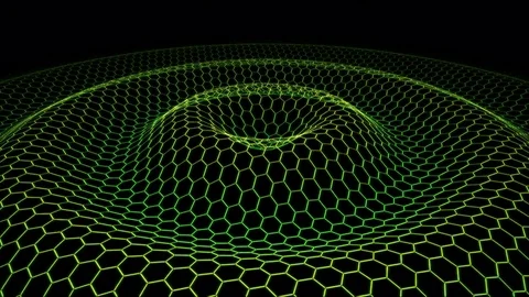 Hexagon Wireframe Grid emitting Waves - Loop Green Stock Footage 74619933