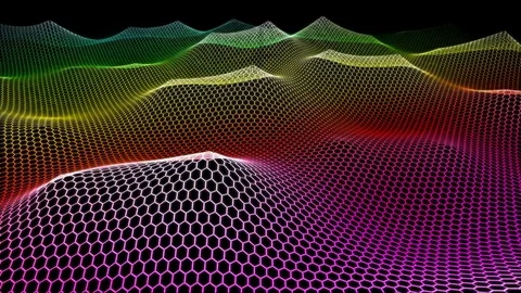 Hexagon Wireframe Grid Ocean Waves - Loop Rainbow Stock Footage 74622159