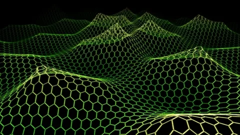 Hexagon Wireframe Grid Ocean Waves - Loop Green Stock Footage 74623414