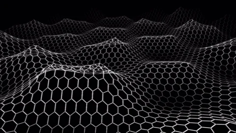 Hexagon Wireframe Grid Ocean Waves - Loop Monochrome Stock Footage 74625841