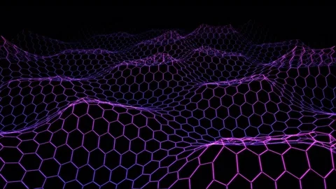 Hexagon Wireframe Grid Ocean Waves - Loop Purple Stock Footage 74629035