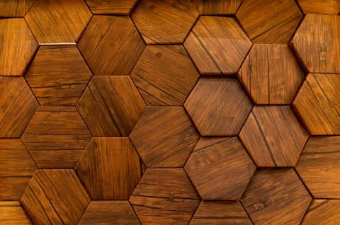 Hexagon of wood pattern background. Old wooden texture in honeycomb form of Stock Photos