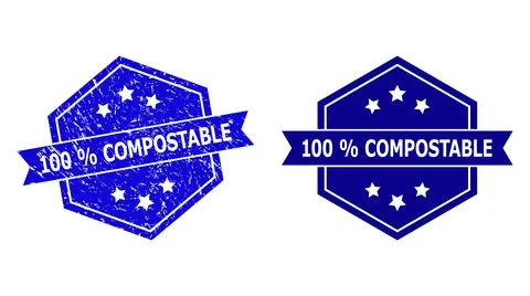 Hexagonal 100 % COMPOSTABLE Watermark with Distress Style and Clean Variant Stock Illustration