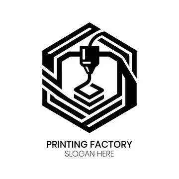 Hexagonal 3D Printing Tech Logo Design with Filament Extruder Icon Stock Illustration