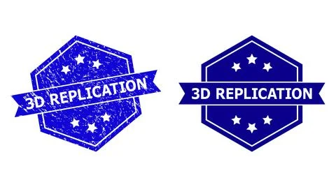 Hexagonal 3D REPLICATION Stamp with Grunged Style and Clean Version Stockillustratie