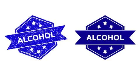 Hexagonal ALCOHOL Seal with Corroded Style and Clean Version Stock Illustration