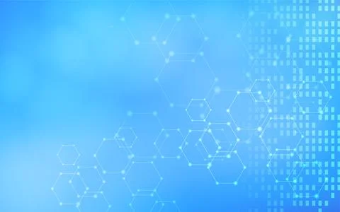 Hexagonal and rectangular abstracts with a digital network image, blue gradient Illustrazione stock