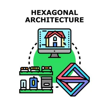 Hexagonal architecture concept managing software development project 스톡 일러스트
