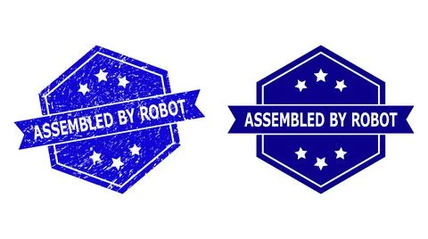 Hexagonal ASSEMBLED BY ROBOT Seal with Rubber Style and Clean Version 스톡 일러스트