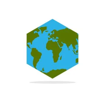 Hexagonal Atlas of earth. World map with continents geometric figure イラスト素材