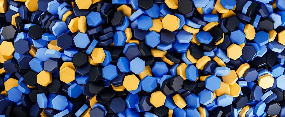 Hexagonal background in blue, yellow and black Stock Illustration