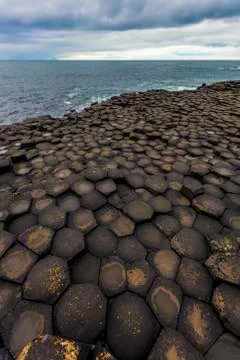 Hexagonal Basalt Coastal Formations at Giants Causeway Stock Photos
