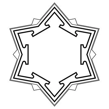 Hexagonal bastion fort pattern, basic structure of a six pointed star fort Stock Illustration
