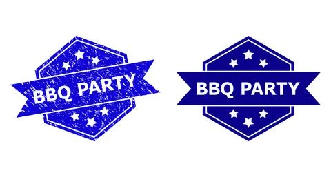 Hexagonal BBQ PARTY Stamp with Grunge Surface and Clean Version Illustrazione stock