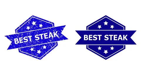 Hexagonal BEST STEAK Seal with Rubber Texture and Clean Version Stock Illustration