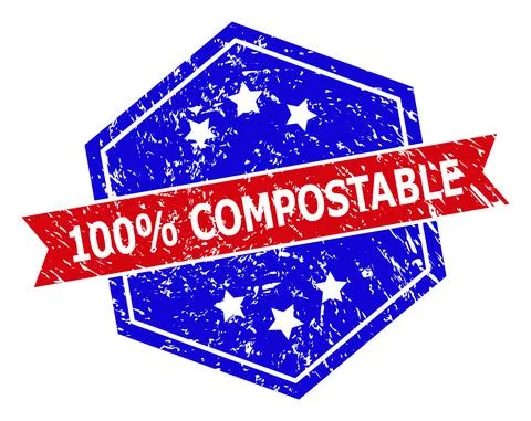 Hexagonal Bicolor 100% COMPOSTABLE Watermark with Distress Texture Stock Illustration