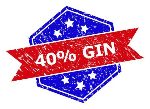 Hexagonal Bicolor 40% GIN Watermark with Grunged Style Stock Illustration