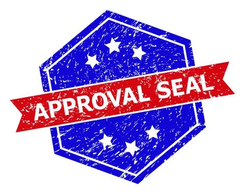 Hexagonal Bicolor APPROVAL SEAL Stamp Seal with Grunge Texture Stock-Illustration