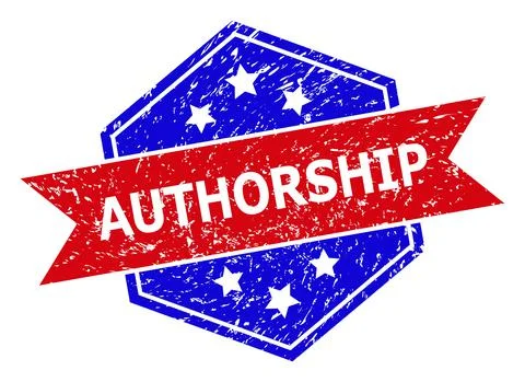 Hexagonal Bicolor AUTHORSHIP Watermark with Corroded Texture Stock Illustration