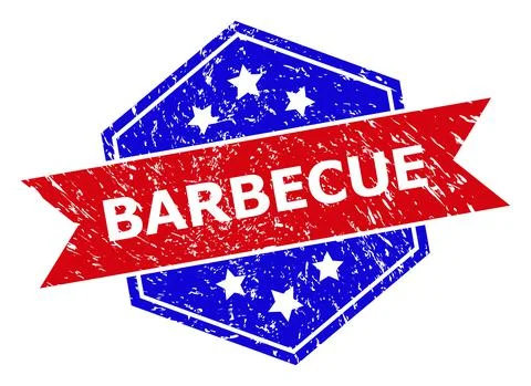 Hexagonal Bicolor BARBECUE Stamp with Corroded Texture 库存插图