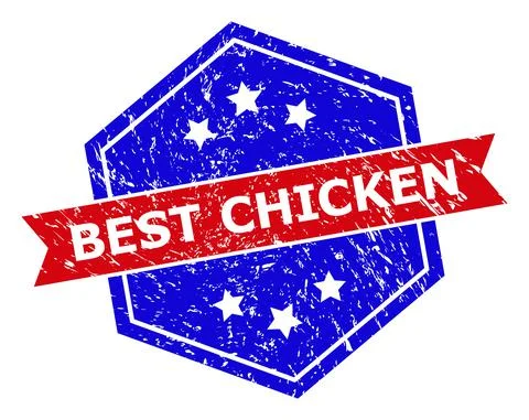 Hexagonal Bicolor BEST CHICKEN Stamp with Scratched Texture Stock Illustration