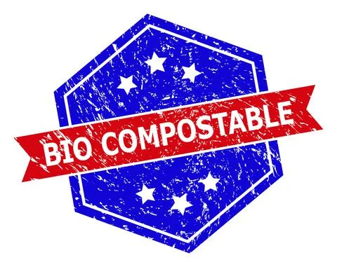 Hexagonal Bicolor BIO COMPOSTABLE Rubber Stamp with Grunged Style Stock Illustration