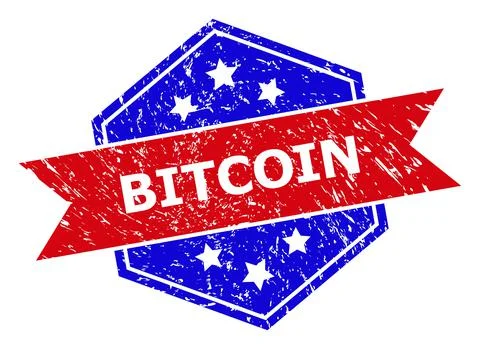 Hexagonal Bicolor BITCOIN Seal with Distress Texture Stockillustratie