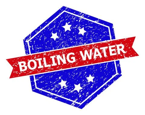 Hexagonal Bicolor BOILING WATER Rubber Stamp with Grunged Texture Stock Illustration
